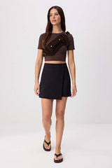 Black Double-Breasted Woven Shorts Skirt