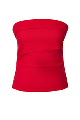 Red Strapless Fitted Draped Woven Blouse
