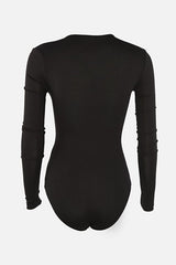 Black Deep V-Neck Knitted Bodysuit with Snaps