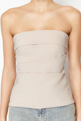 Mink Strapless Fitted Draped Woven Blouse