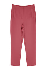 Dusty Rose High-Waist Pleated Ankle-Length Cigarette Woven Trousers