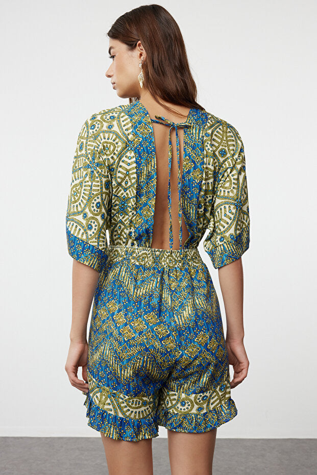 Ethnic Patterned Woven Cut Out Detailed Beach Mini