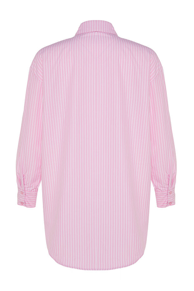 Pink Striped Woven Maxi Beachwear Shirt
