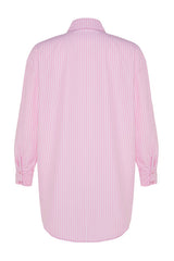 Pink Striped Woven Maxi Beachwear Shirt