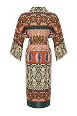 Ethnic-Patterned Woven Maxi Beach Kimono & Kaftan with Sash