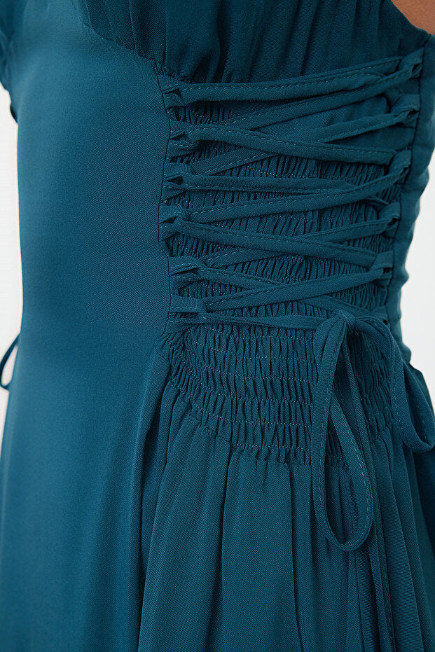 Petroleum Woven Tie Detail Maxi Beach Dress