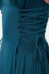 Petroleum Woven Tie Detail Maxi Beach Dress