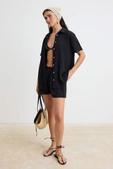 Black Woven Beach Shirt-Shorts Set