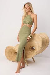 Striped Knitted Accessory Detailed Beach Midi Dress