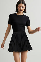 Black Pleated Mini Woven Skirt