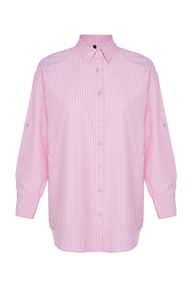 Pink Striped Woven Maxi Beachwear Shirt