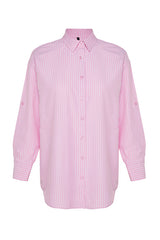 Pink Striped Woven Maxi Beachwear Shirt