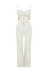 Ecru Textured Blouse and Pants Beach Set