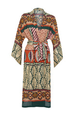 Ethnic-Patterned Woven Maxi Beach Kimono & Kaftan with Sash
