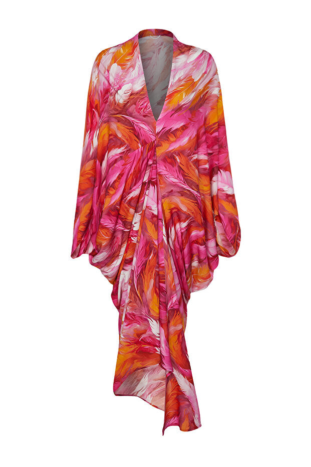 Abstract Pattern Wide Fit Maxi Woven Gathered Beach Dress