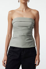 Light Khaki Strapless Fitted Draped Woven Blouse