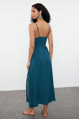Petroleum Woven Tie Detail Maxi Beach Dress