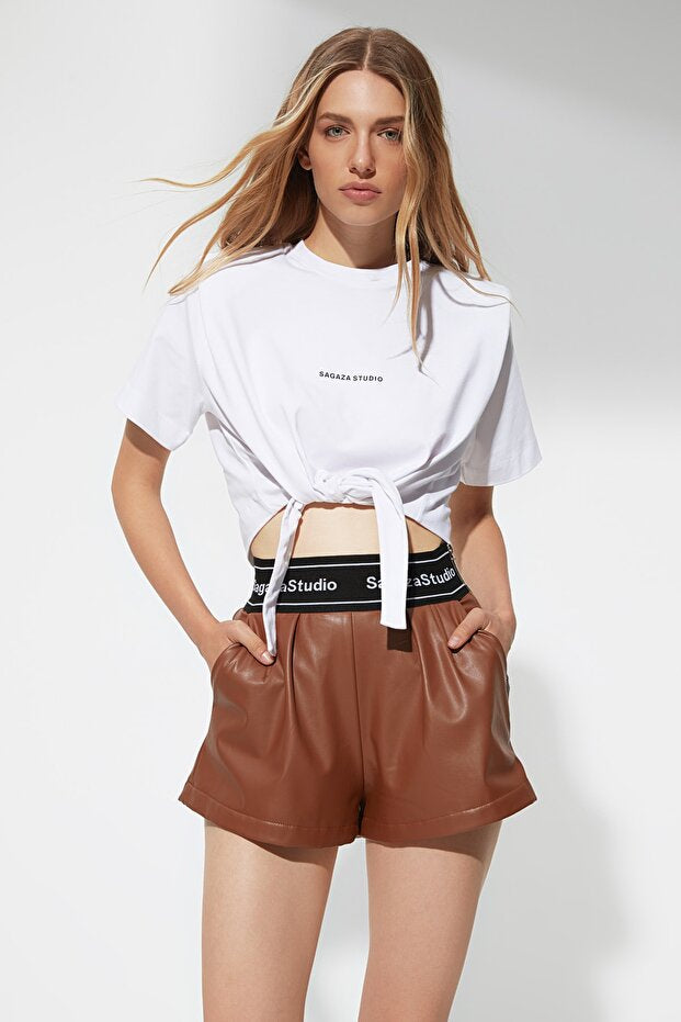 White Slogan Knitted T-Shirt