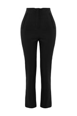 Black Cigarette-Fit Pleated High-Waisted Ankle-Length Woven Pants