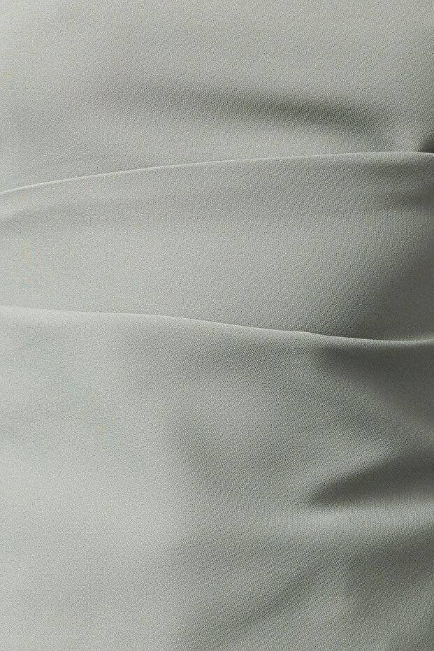 Light Khaki Strapless Fitted Draped Woven Blouse