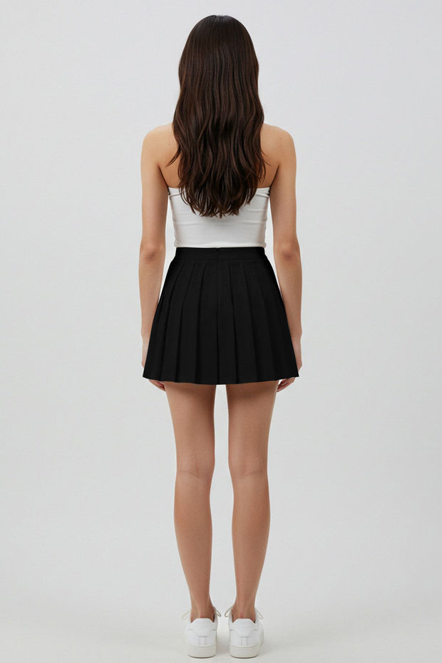 Black Pleated Mini Woven Skirt