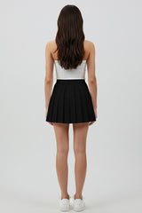 Black Pleated Mini Woven Skirt