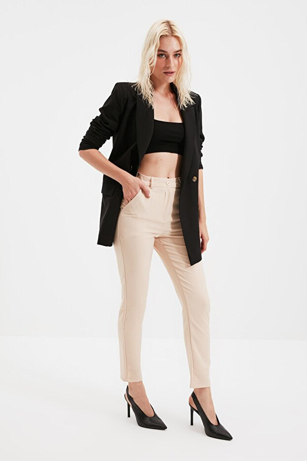 Stone Basic Cigarette Slim-Fit Woven Fabric Pants