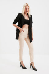 Stone Basic Cigarette Slim-Fit Woven Fabric Pants