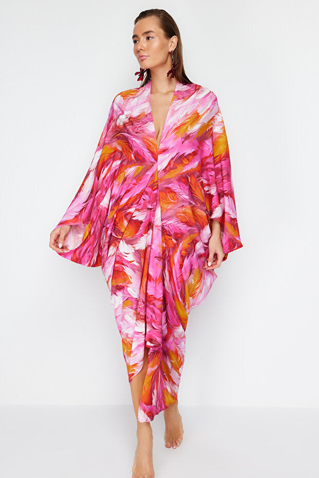Abstract Pattern Wide Fit Maxi Woven Gathered Beach Dress