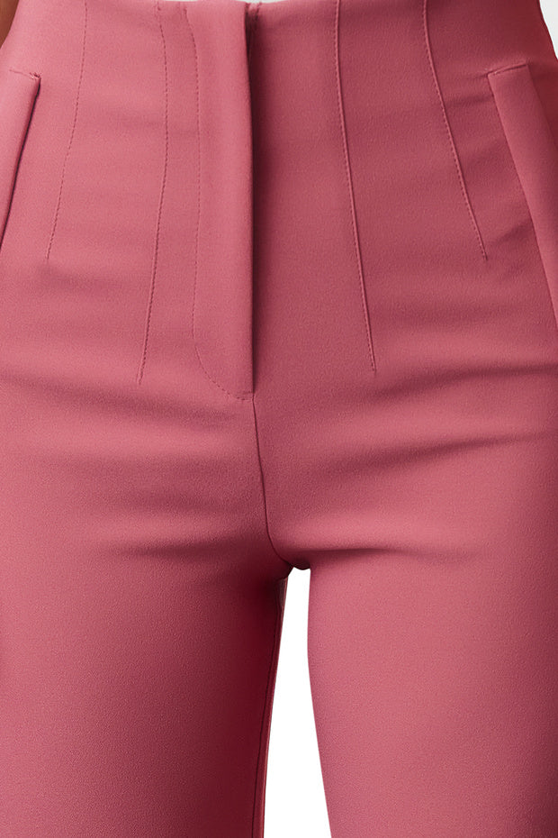 Dusty Rose High-Waist Pleated Ankle-Length Cigarette Woven Trousers