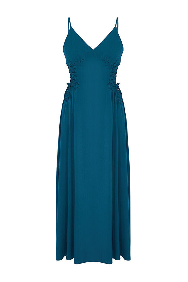 Petroleum Woven Tie Detail Maxi Beach Dress