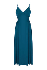 Petroleum Woven Tie Detail Maxi Beach Dress