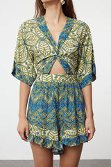 Ethnic Patterned Woven Cut Out Detailed Beach Mini