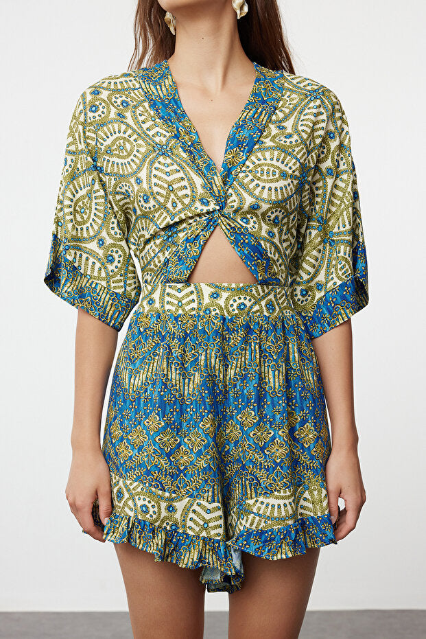 Ethnic Patterned Woven Cut Out Detailed Beach Mini