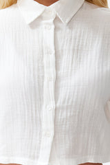 White 100% Cotton Woven Beach Crop Shirt