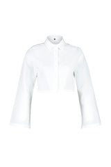 White 100% Cotton Woven Beach Crop Shirt
