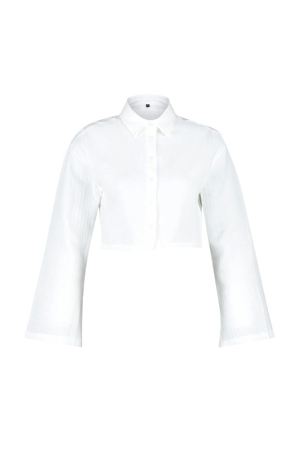 White 100% Cotton Woven Beach Crop Shirt