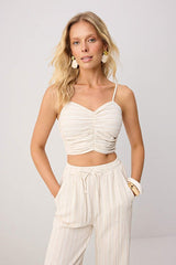 Ecru Textured Blouse and Pants Beach Set