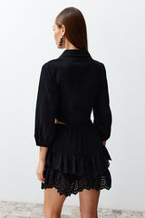 Black Woven-Tie Beach Crop Top