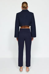 Navy Basic Cigarette Slim-Fit Woven Fabric Pants