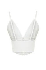 Bridal White Crop-Top Lined Woven Lace Bustier with Hook-and-Eye Closure