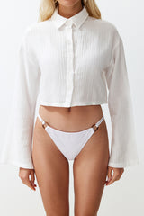 White 100% Cotton Woven Beach Crop Shirt