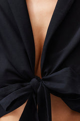 Black Woven-Tie Beach Crop Top