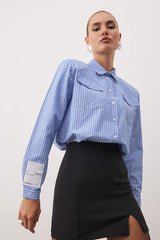 White-Blue Pocket Detail Shirt