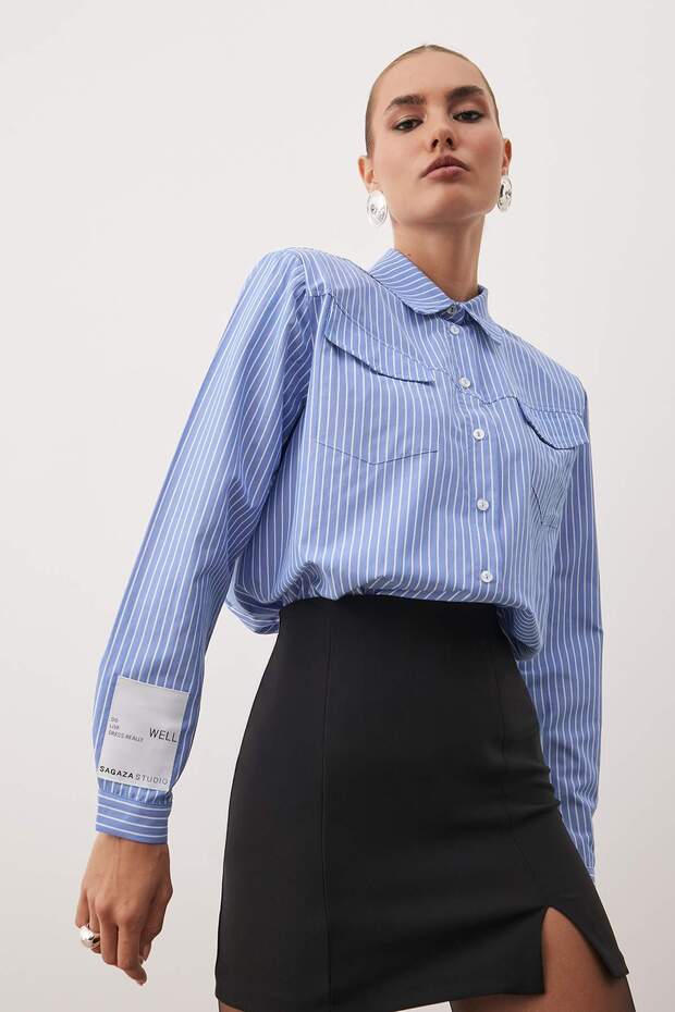 White-Blue Pocket Detail Shirt