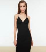 String Neck Midi Bodycon Dress