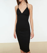 String Neck Midi Bodycon Dress