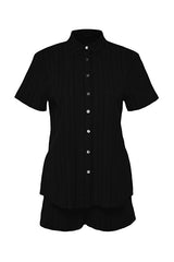 Black Woven Beach Shirt-Shorts Set
