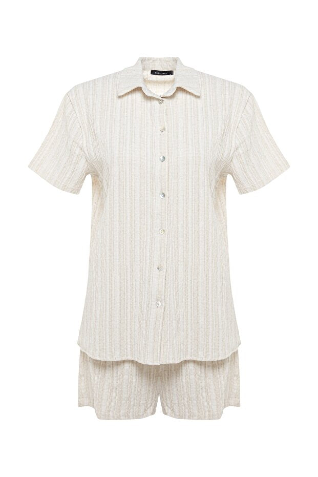 Ecru Woven Beach Shirt-Shorts Set