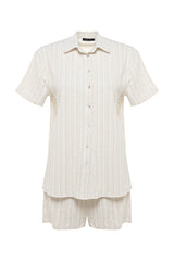 Ecru Woven Beach Shirt-Shorts Set